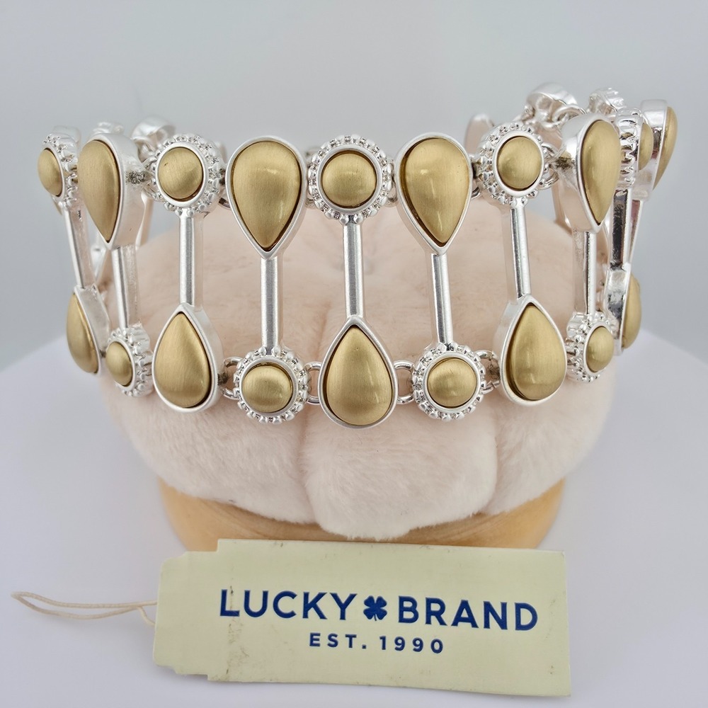 New! LUCKY BRAND Ladder Link Bracelet Teardrop Rhinestone Gold Silver Tone 7.75"